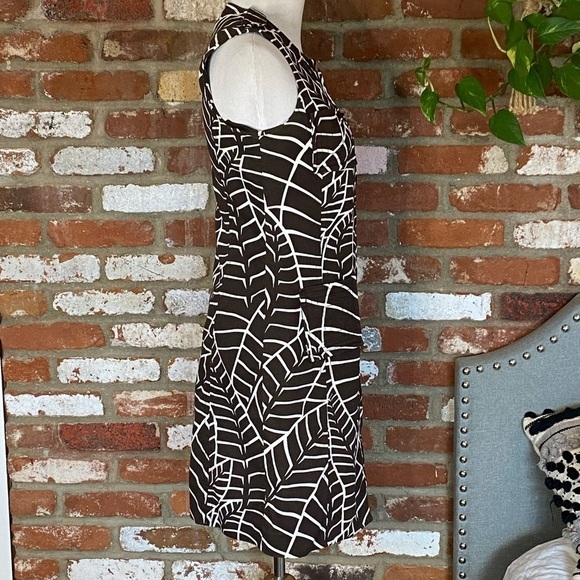 Tory Burch Brown Shift Dress White Leaf Print Sleeveless Corduroy Dress Size 6 - Picture 5 of 11